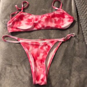 Pink and White Tie Dye SHEIN bikini set.